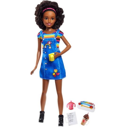 Barbie Bebek Bakıcısı Serisi ve Aksesuarları Siyah Kabarık