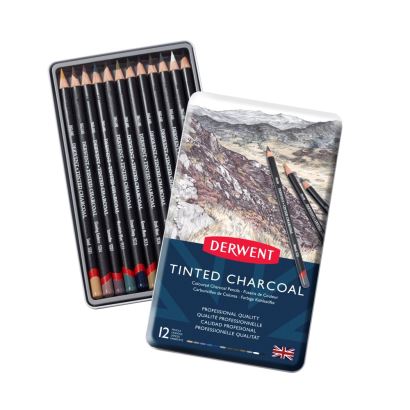 Derwent Tinted Charcoal Sulandırılabilen Renkli Füzen Kalem Seti 12 Renk