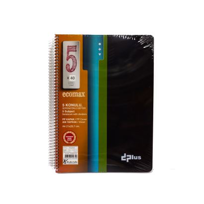 ECOMAX A4 5X40 200YP ÇİZGİLİ PP AYRAÇLI DEFTER